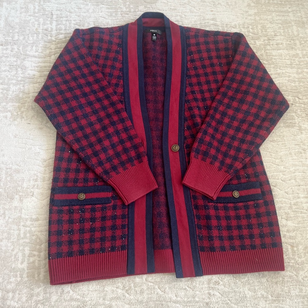 AQUA knit sparkly maroon burgundy cardigan size xs